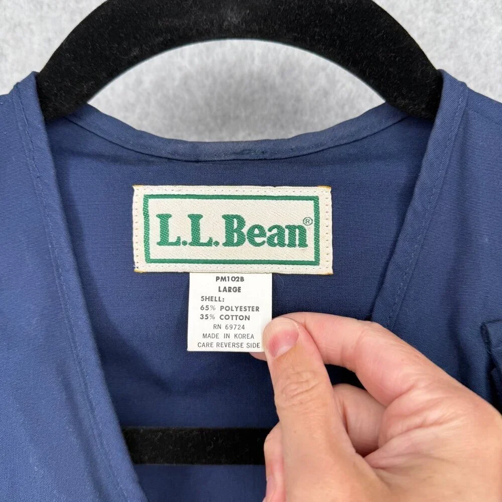 LL Bean VTG Fishing Tactical Vest Size L Blue Cargo Pockets Outdoor Sportsman